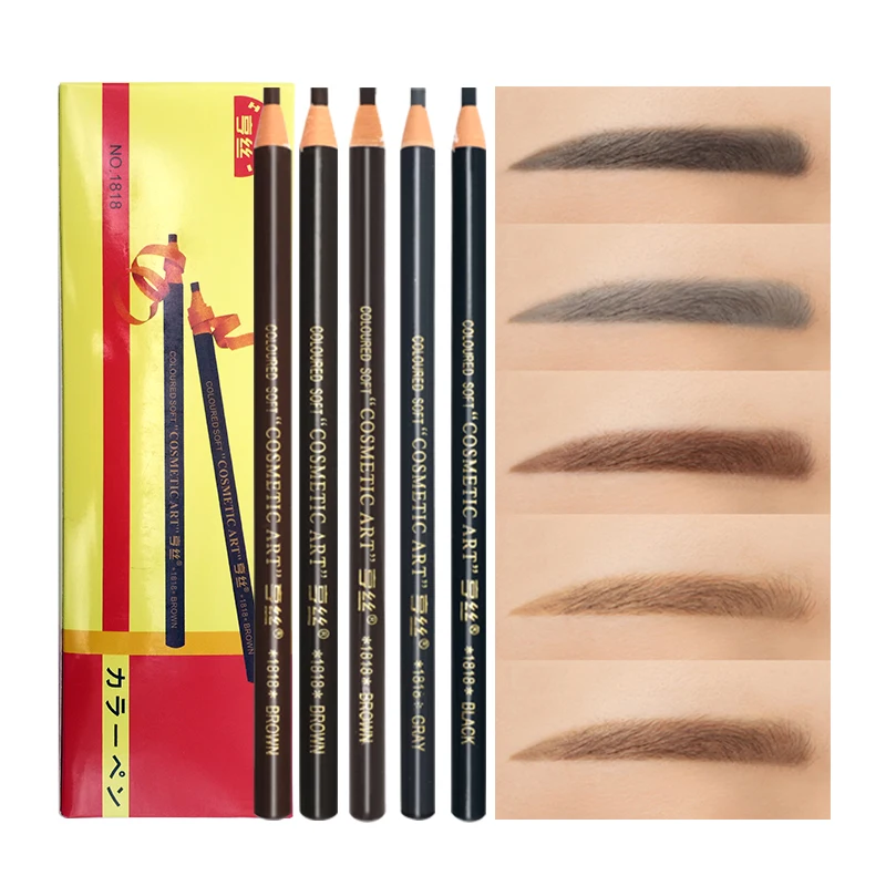 

12 PCS/Lot 5 Colors 1818 Long Lasting Eyebrow Pencil Waterproof Eye Brow Pen Makeup Tool Dark/Light Coffee Black Grey Red-Brown