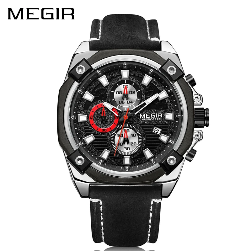 

MEGIR Men Sport Watch Relogio Masculino Chronograph Quartz Top Brand Luxury Military Army Watches Clock Men Leather Reloj Hombre