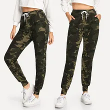 Модные женские камуфляжные повседневные спортивные Леггинсы с карманами и шнуровкой, штаны, шлангов