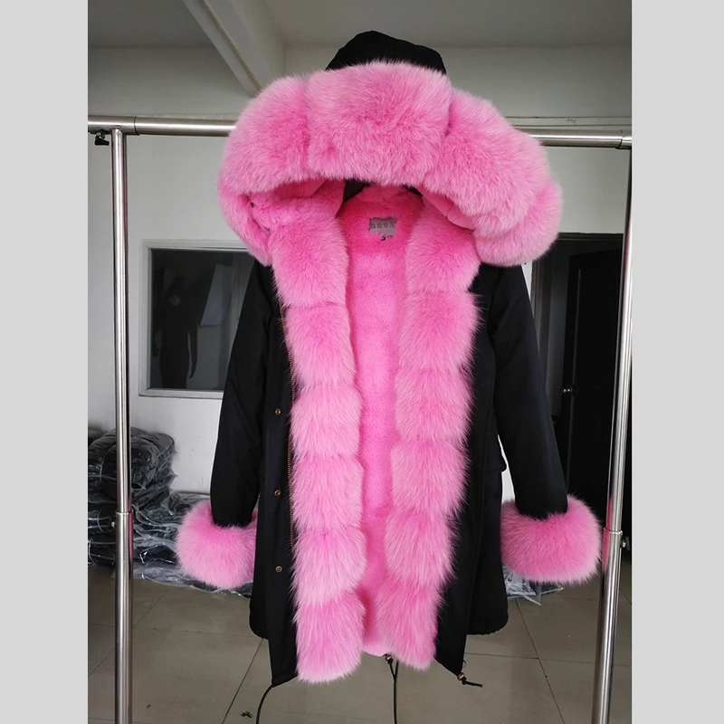 2018 Fashion Genuine Fur Winter Parka 100% Real fur Parka Long Coat Female Trend Fox Fur Collar Parka women WT112