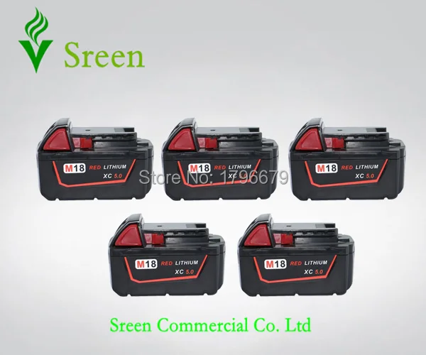 

5pcs Spare 5000mAh Lithium Ion Rechargeable Power Tool Battery Replacement for Milwaukee 18V M18 XC 48-11-1828 M18B2 C18B M18BX