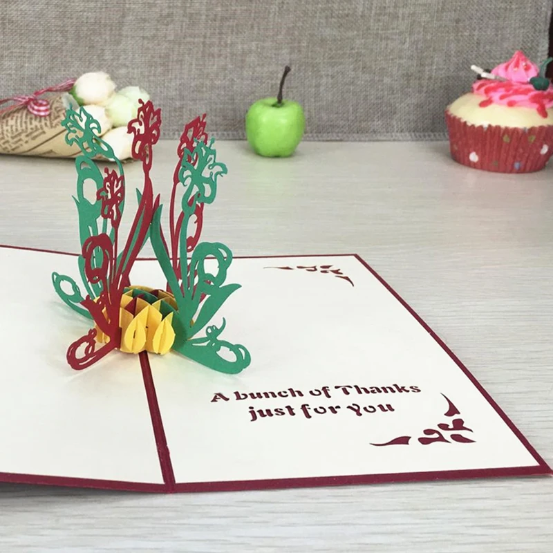  1pcs Narcissus Laser Cut Paper Greeting 3D Pop Up Kirigami Card Wedding Invitation Birthday Valenti - 32817174471