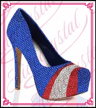 Aidocrystal blue color high quality crystal shoes fashion new style wedding party shoes for women free shipping