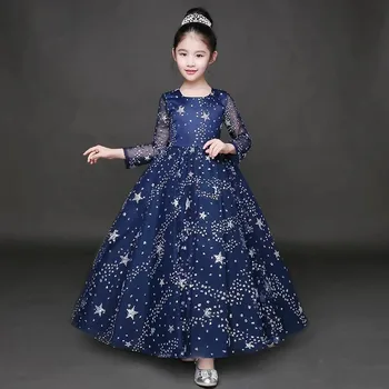 

Kids Baby Long Sleeves Spring Autumn Elegant Fashion Evening Holiday Party Princess Tulle Dress Children Girls Host Prom Clothes