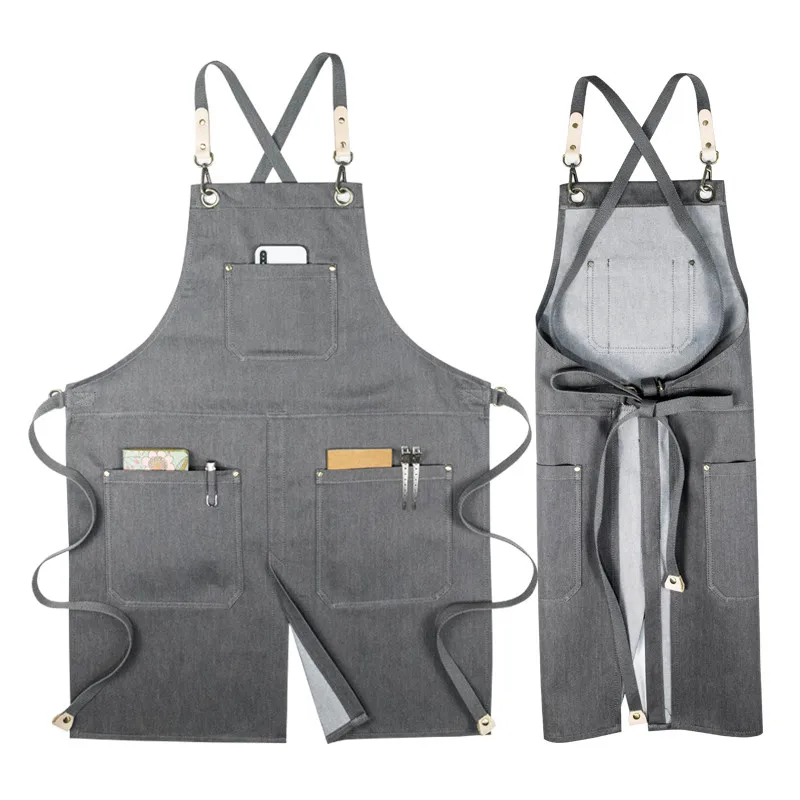 Split Leg Black Gray Denim Crossback Cotton Straps E24-3