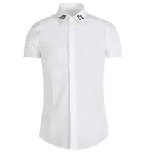 Новая мужская Повседневная рубашка с коротким рукавом Slim Fit шарики Примечание рубашка с вышивкой высокое качество Camisa Masculina Chemise Homme рубашка 2XL 3XL