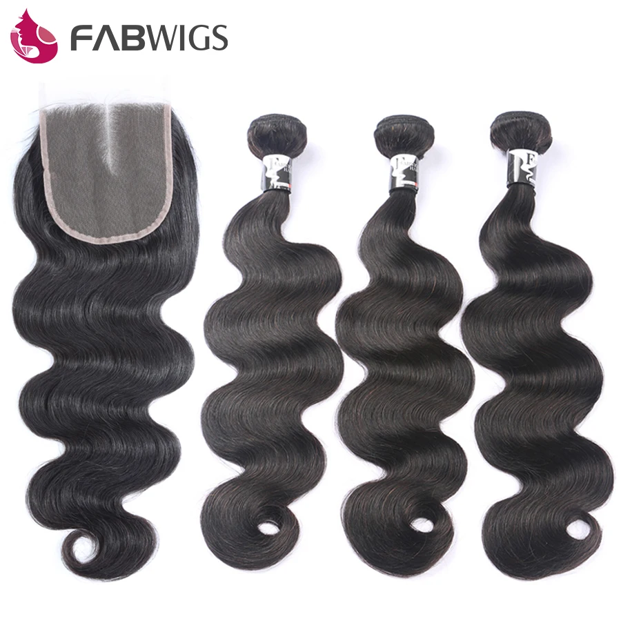 

Fabwigs Brazilian Hair Bundles with Closure Body Wave Human Hair Bundles with Closure 4X4" Remy Hair