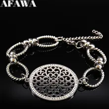 Модные женские браслеты из нержавеющей стали с цветком жизни, ювелирный браслет серебряного цвета femme B18329