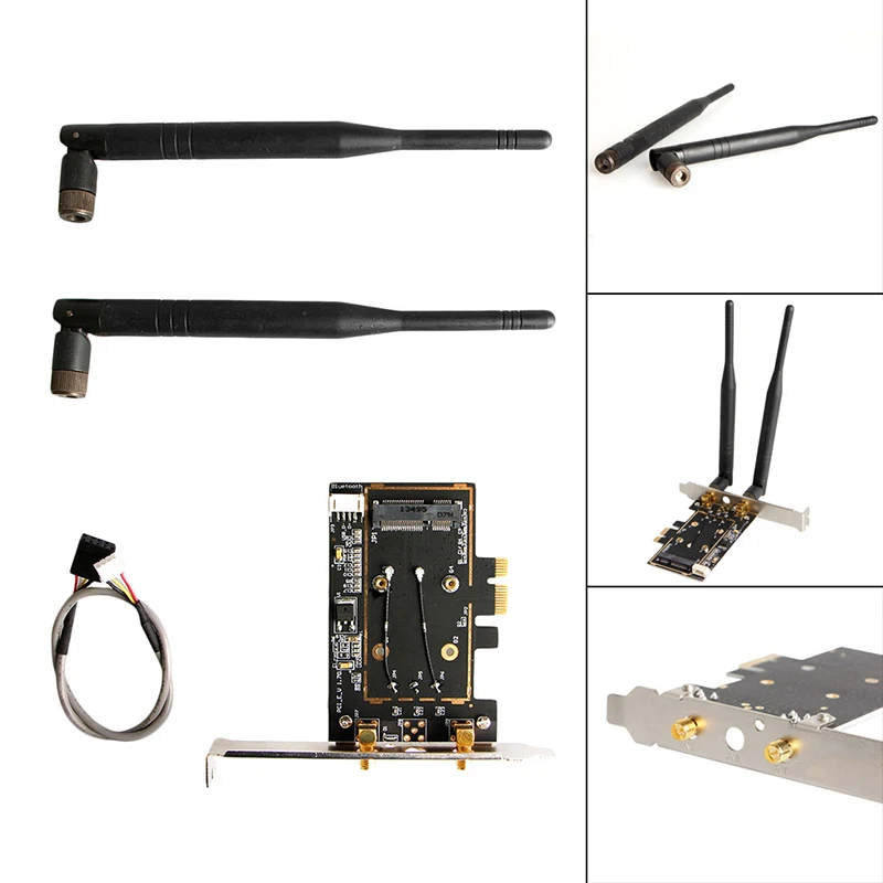 

Mini BCM4352 867Mbps + Bluetooth BT 4.0 802.11AC/BGN Desktop PCI-E Adapter Card with Wifi Antennas