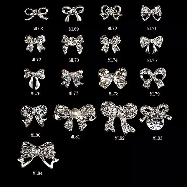 

100Pcs/Lot Silver Butterfly Fancy Rhinestone Christmas Silver Deco Metal Charms Metal Deco Charms Nail Art 68-84(17designs)