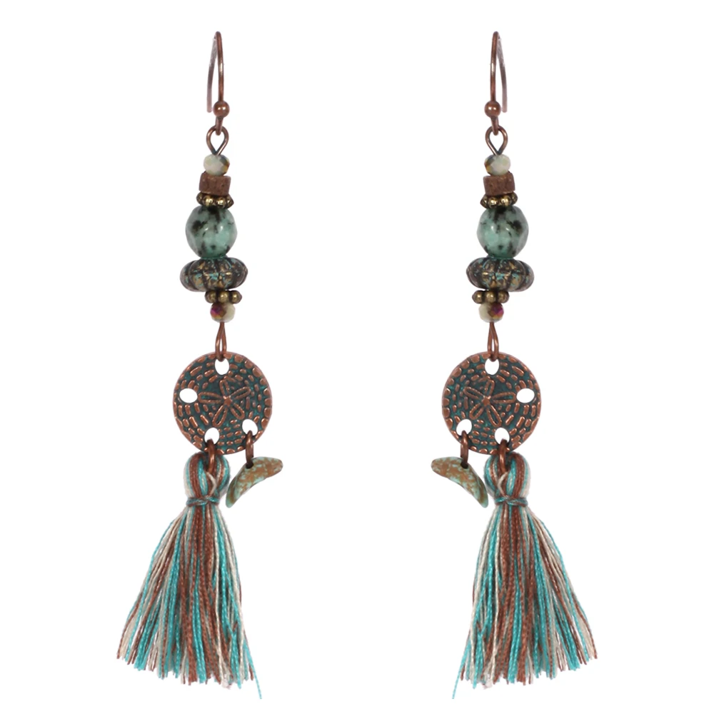 Кофейные и зеленые антикварные украшения тканевые серьги с кисточками для