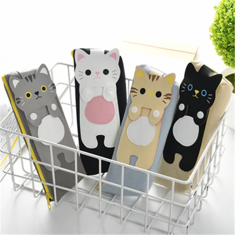 Kawaii Cute Cat Canvas Pencil Case Storage Organizer Pen Bags Pencilcase Pouch School Supply Stationery Cosmetic Makeup Bag Gift (1)