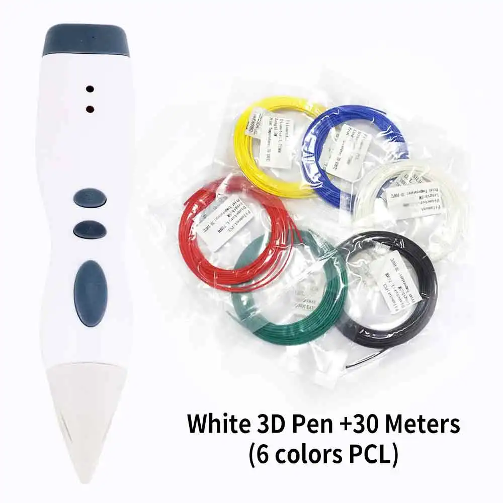 DEWANG 3D Ручка, 3d принтер, подарок для творчества на день рождения, низкотемпературная PCL нить, 3D Ручка для печати, ручка для школы - Цвет: White Pen 30m PCL