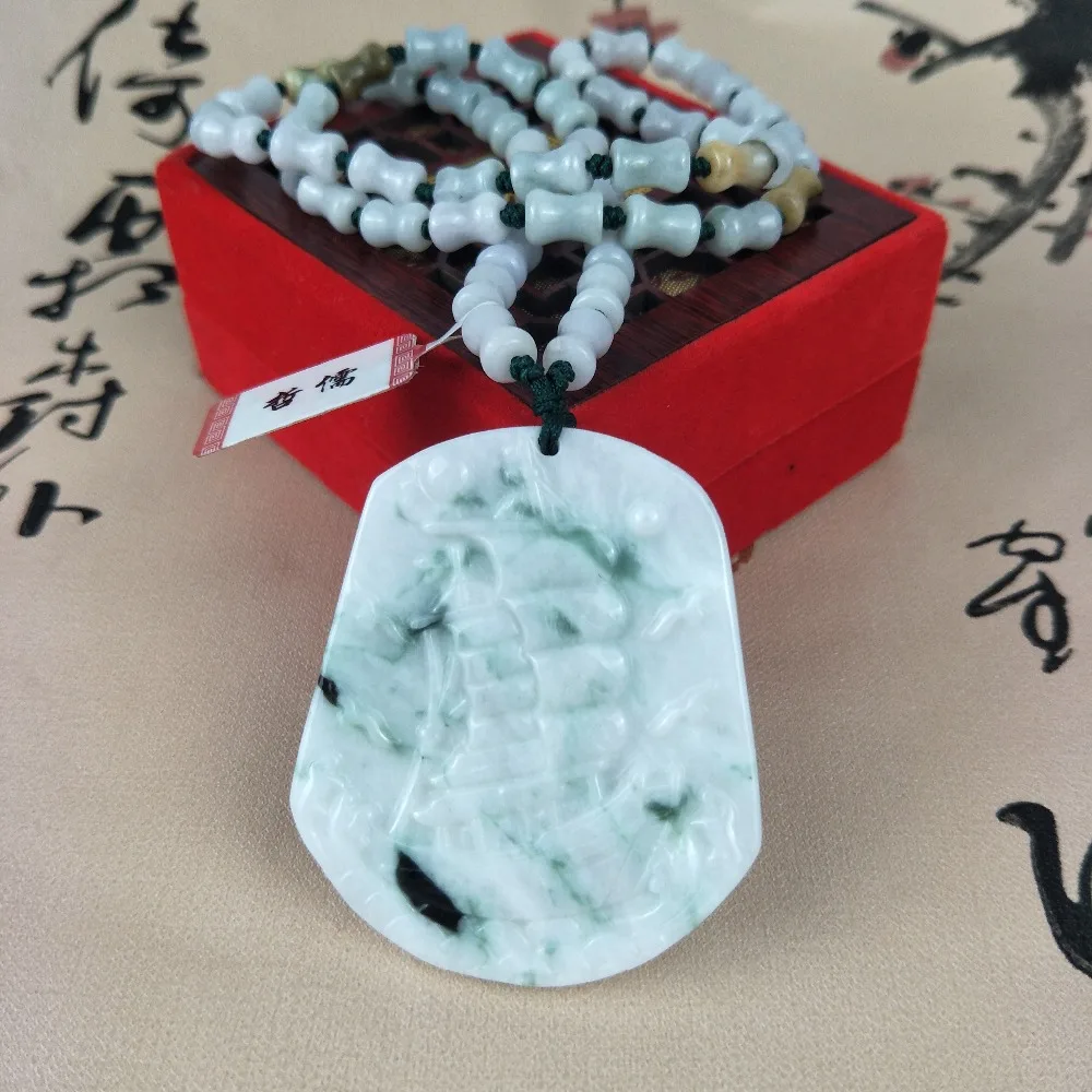 

Zheru Jewelry Pure Natural Jadeite Two-Color Sea Boat Pendant Three-color Jadeite Jade Pendant Chain Send A-level National Certi