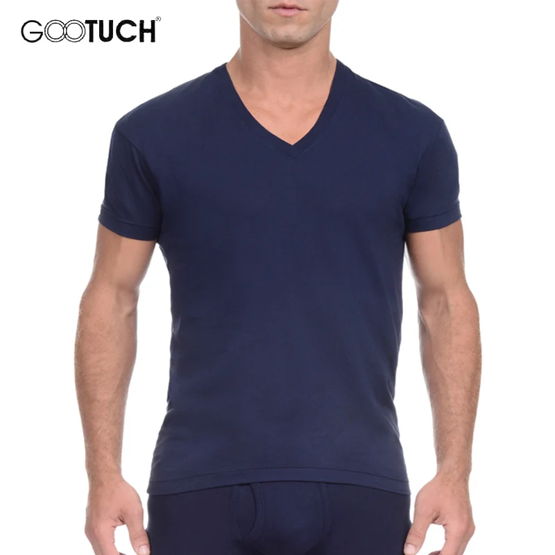 

Man's Cotton Solid Color Plus Size Underwear T Shirt Short Sleeve Relax Breathable Strench European Size V Neck Undershirts 2573