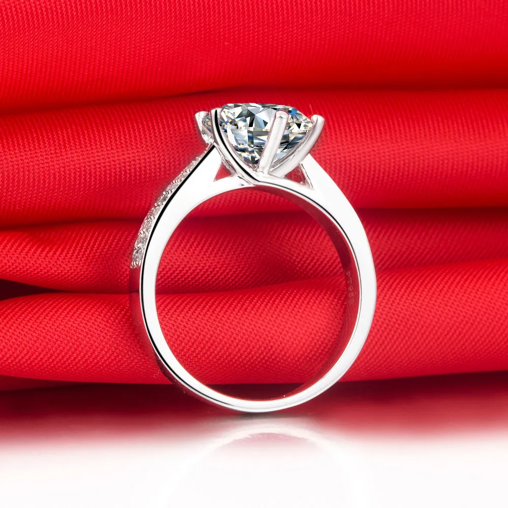 Dossy Jewelry 3Ct одобрение блестящее взаимодействие синтетических алмазов Свадебная вечеринка юбилей кольцо для женщин 925 пробы серебро