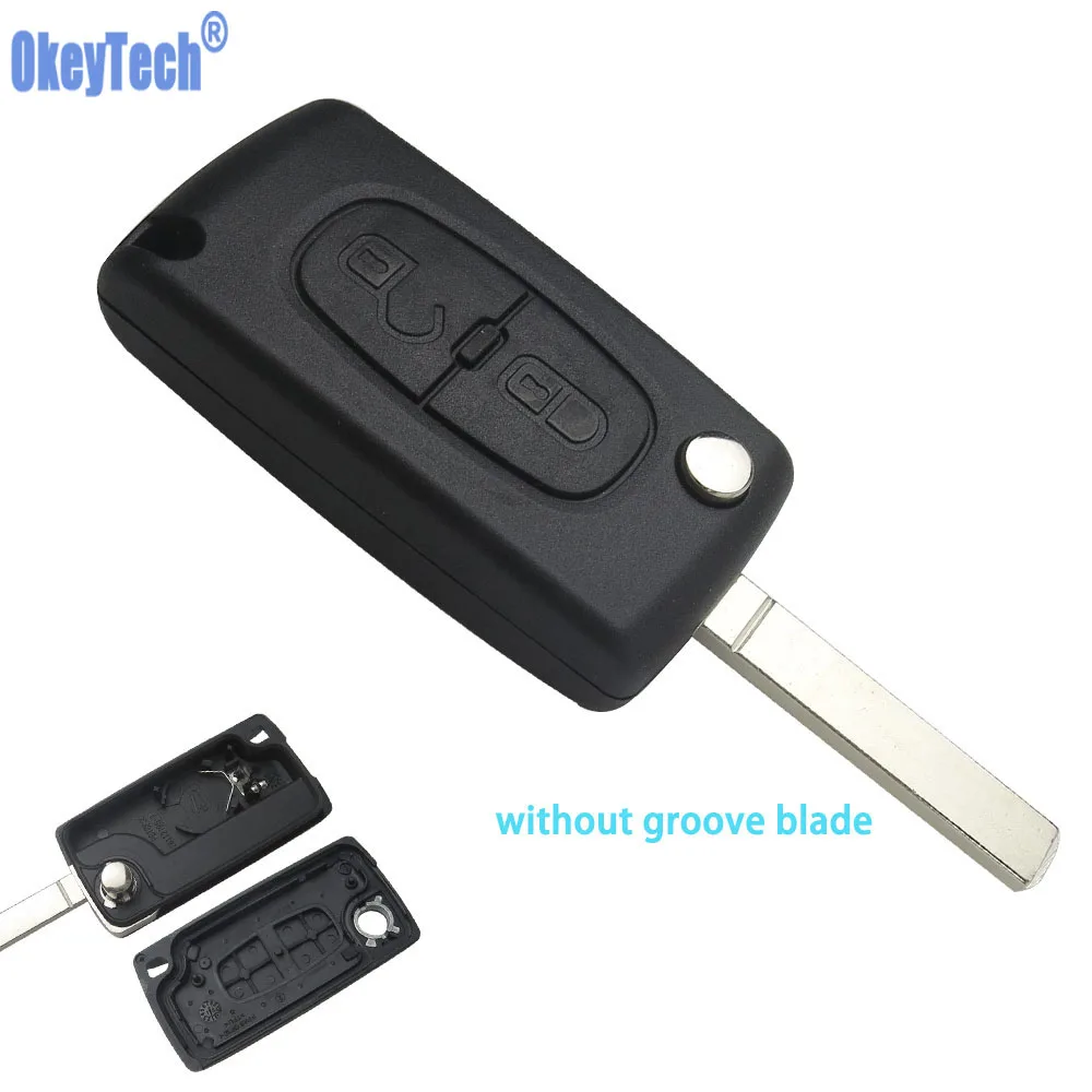 

OkeyTech 2Button Flip Remote Car Key Case Shell For Peugeot 107 207 307 307S 308 407 607 2BT For Citroen C2 C3 C4 C5 C6 C8 Xsara