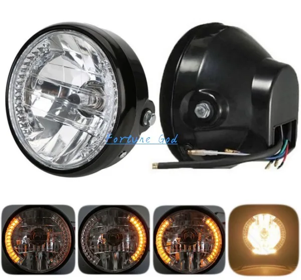 

Universal 7" Motorcycle Bike Headlight LED Turn Signal Light Lamp 35W H4 Hi/Low Halogen Fits CG125 GN125 CG200 Cafe Racer Bobber