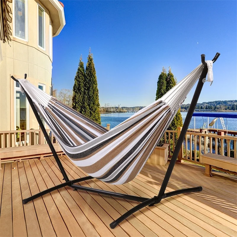 

Double Hammock with Steel Stand and Carry Bag High Quality Swing Hammock Chair Home Furniture OP2648