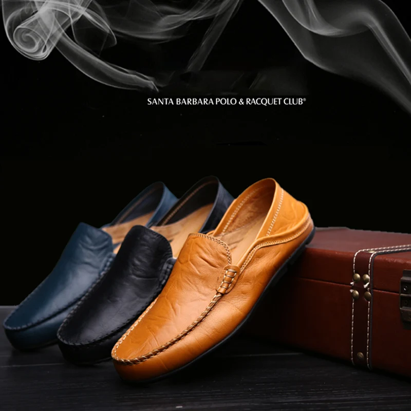 

2019 Men Casual Shoes Light Breathable Genuine Leather Shoes Men Flat Comfortable loafers Men Soft Moccasins Shoes Slip On