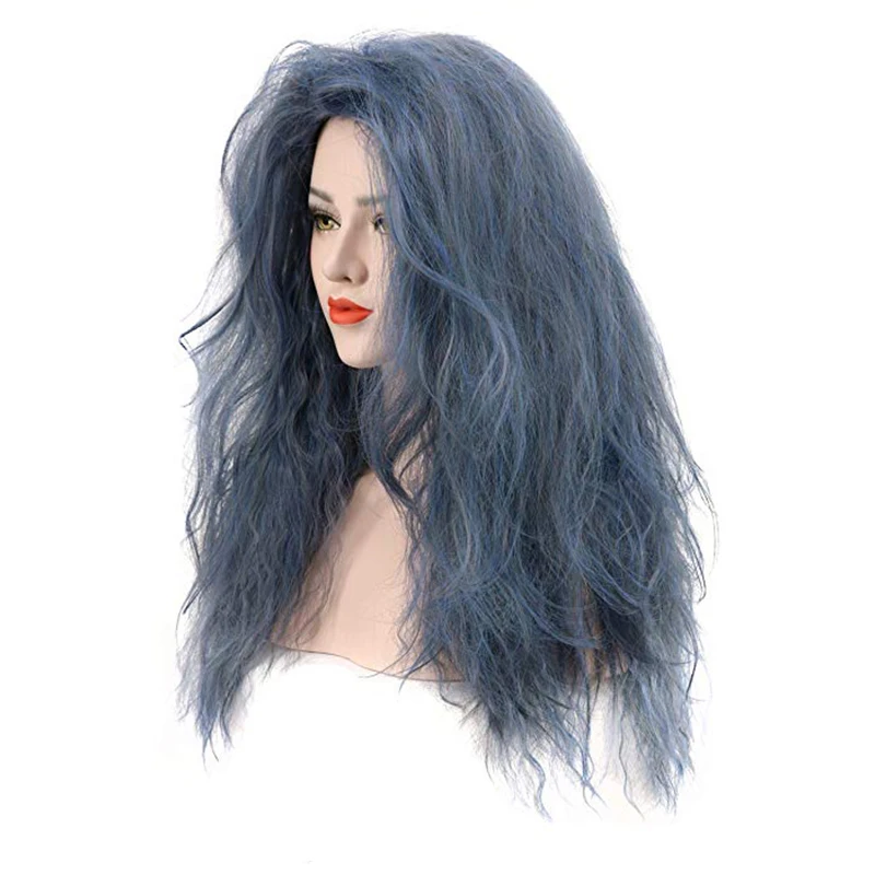 Hair Cap+ Free Part Long Natural Wave Blue High Temperature Fiber The Witch Synthetic Cosplay Wig For Halloween