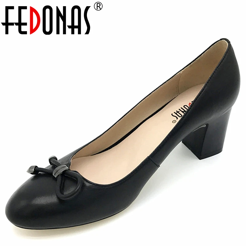 

FEDONAS Women's Fashion Thick High Heels Pumps Comfortable Genuine Leather Spring Summer Autumn Shoes Women Ladies Office Pumps