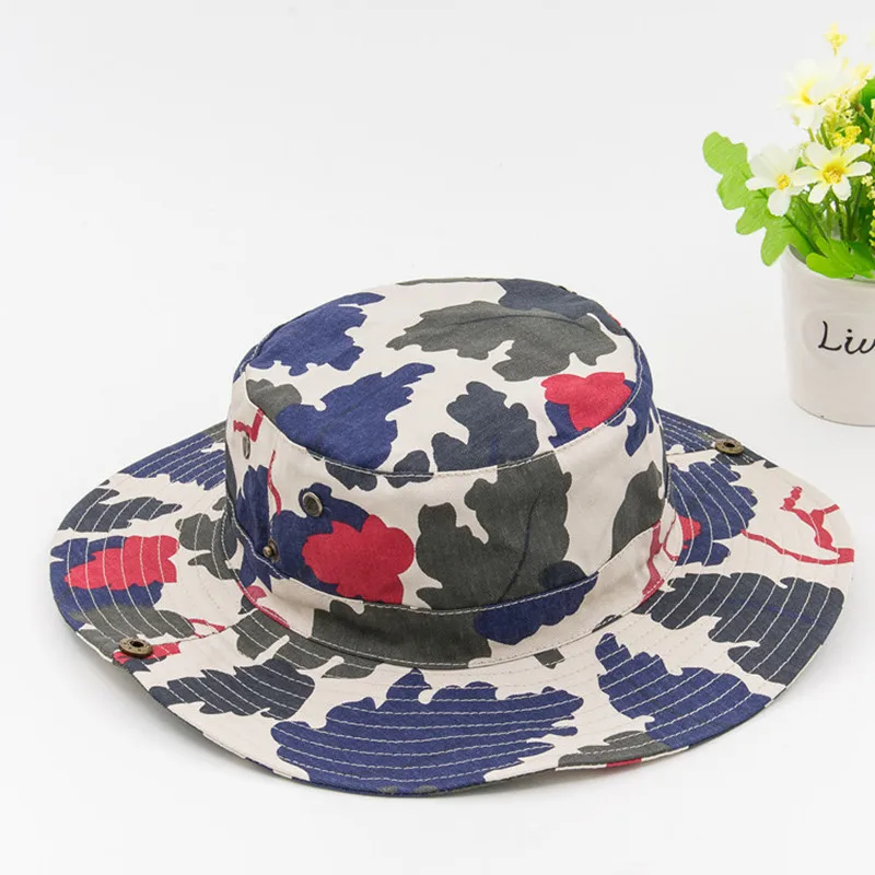 High Quality Military Camouflage Fisherman Bucket Hats Blue Yellow Red