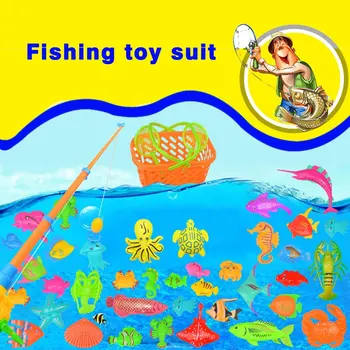 

27Pcs Set Plastic Magnetic Fishing Toys Baby Bath Toy Fishing Game Kids 1 Poles 1 Nets 25 Magnet Fish Indoor Outdoor Fun Baby