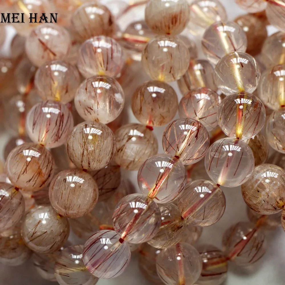 

Meihan (33 beads/set/82g) Natural one way rutile quartz 11.8-12.5mm smooth round beads for jewelry making design