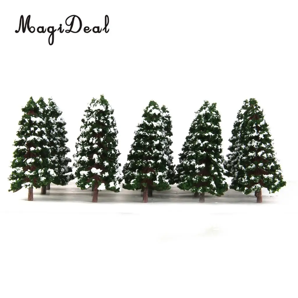 MagiDeal 32Pcs Dark Green Painted Snow Tree Model HO OO N 1:50-1:500 for Train Railway Diorama Wargame Scene DIY