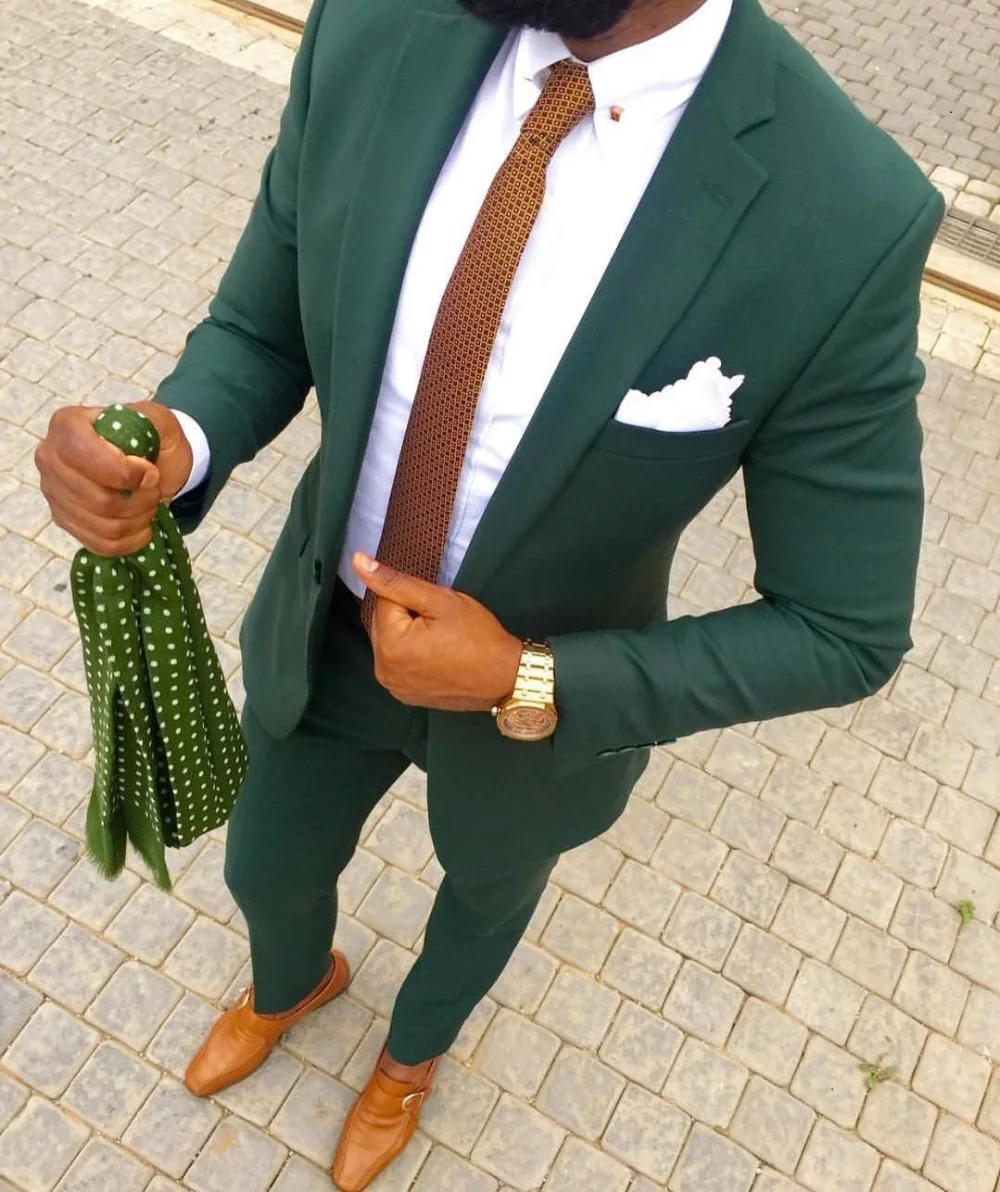 Мужские костюмы Slim Fit из двух частей шампанского деловой пиджак жениха смокинг Блейзер зеленые костюмы для свадьбы выпускного вечера(Блейзер+ брюки