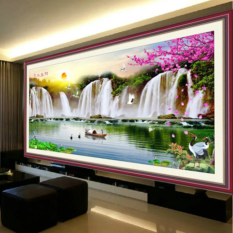 

Landscape Waterfall Cross Stitch Sets DIY Precise Printed Counted Cross-Stitching Kits Needlework Gift for Embroidery Painting