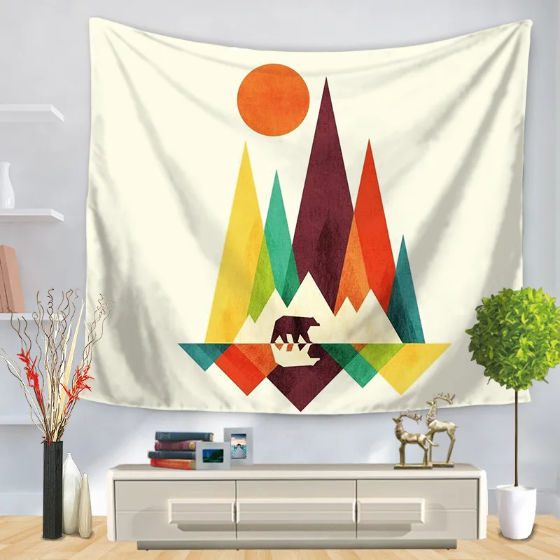 Mountain Printed Hanging Tapestry Watercolor Wall Hanging Tapestries Boho Bedspread Yoga Mat Blanket