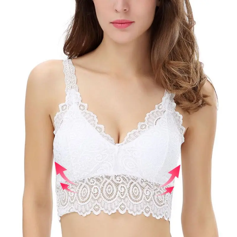 

EFINNY Sexy Women Lace Bra V-Neck Floral Vest Mesh Bra Bralette Bustier Crop Top Cami Tank Tops