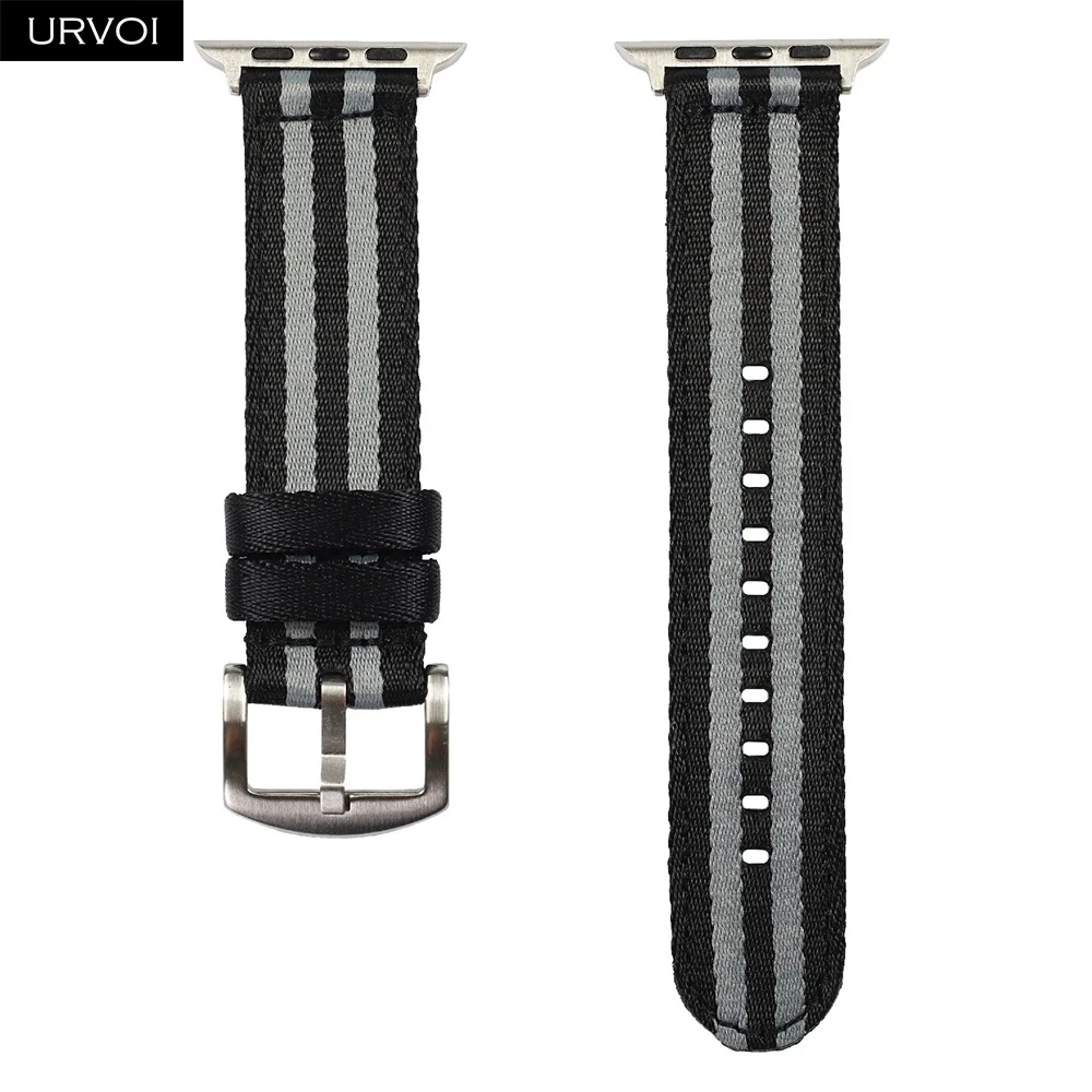 URVOI ремешок для apple watch серии 4 3 2 НАТО лямка из нейлоновой ткани для наручных часов iwatch, полосатый Замена прочная и удобная, брендовый, 38/42/40/44 мм - Цвет ремешка: Black L grey