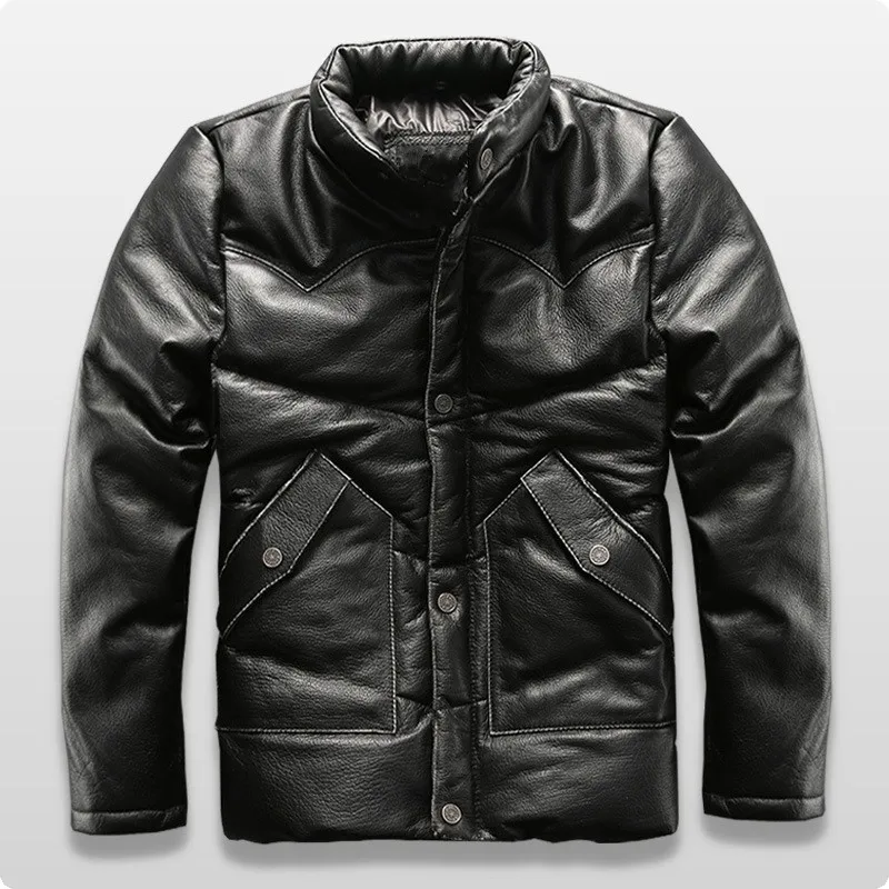 New Arrival męskie 100% prawdziwe skórzane kurtki na co dzień kaczka płaszcz puchowy Jaqueta Couro Masculina ramię powrót protector ce Chaquetas De Cuero Hombre -