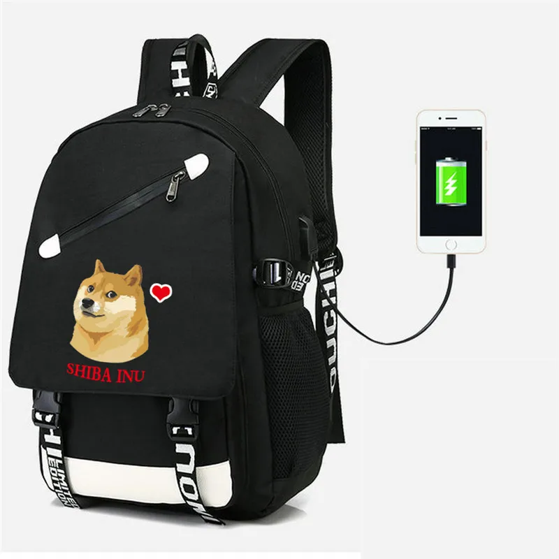 Shaba Inu прекрасный Muco Dog Corgi Doge рюкзак USB Сумка дорожная школьная сумка USB модная школьная Повседневная сумка для ноутбука подарки