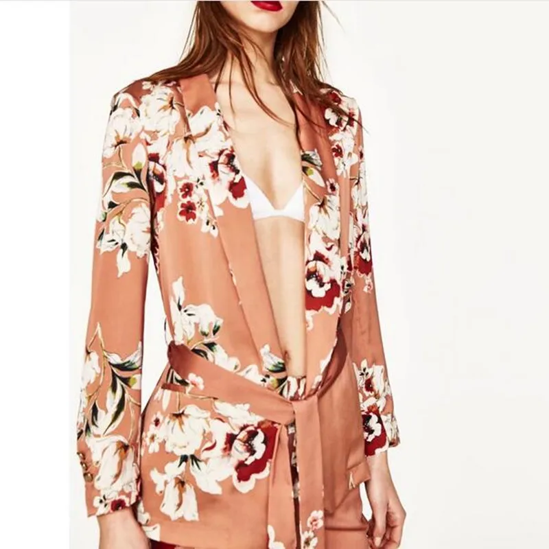 Chic Floral Blazer Jacket 2017 Autumn Women Shawl Collar