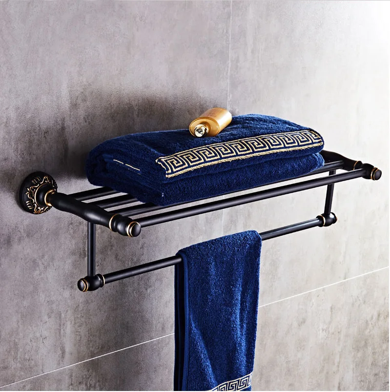 

Avoid Punch Black Fold Towel Frame Shower Room Space Aluminum Double-deck Bath Towel Frame To Fake Something Antique Carrier