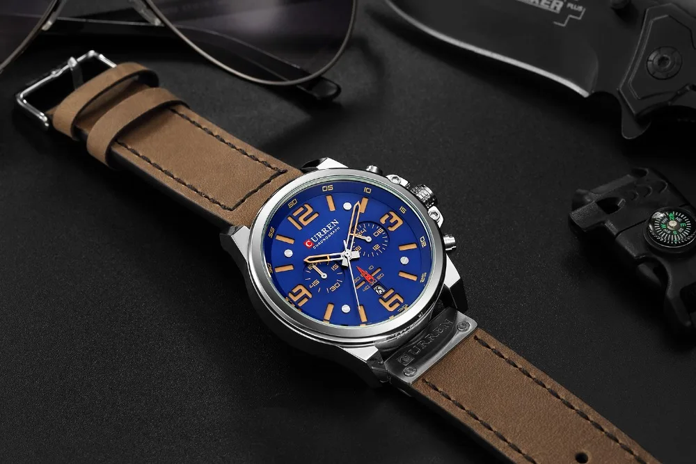 CURREN новые роскошные кварцевые мужские часы модные водонепроницаемые наручные часы с хронографом кожаные военные часы с дисплеем даты красные