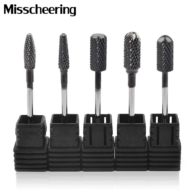 5 Types Black Tungsten Carbide Nail Drill Bit 3/32" Titanium Burr Bits Milling Cutter Electric Manicure Drills Accessories Tools