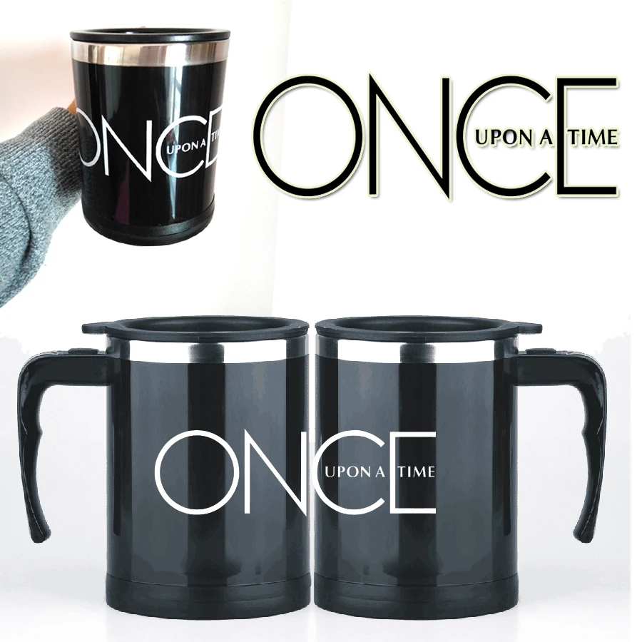 

2 style-Once upon a time Coffee Mug Stainless Steel Electric mixer Automatic Coffee Mixing Drinking Cup best gift for friends