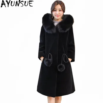 

AYUNSUE 2020 Faux Fox Fur Collar Coat Female Thick Wool Winter Jacket Women Hooded Coats Warm Fur Jackets Casaco Feminino WXF436