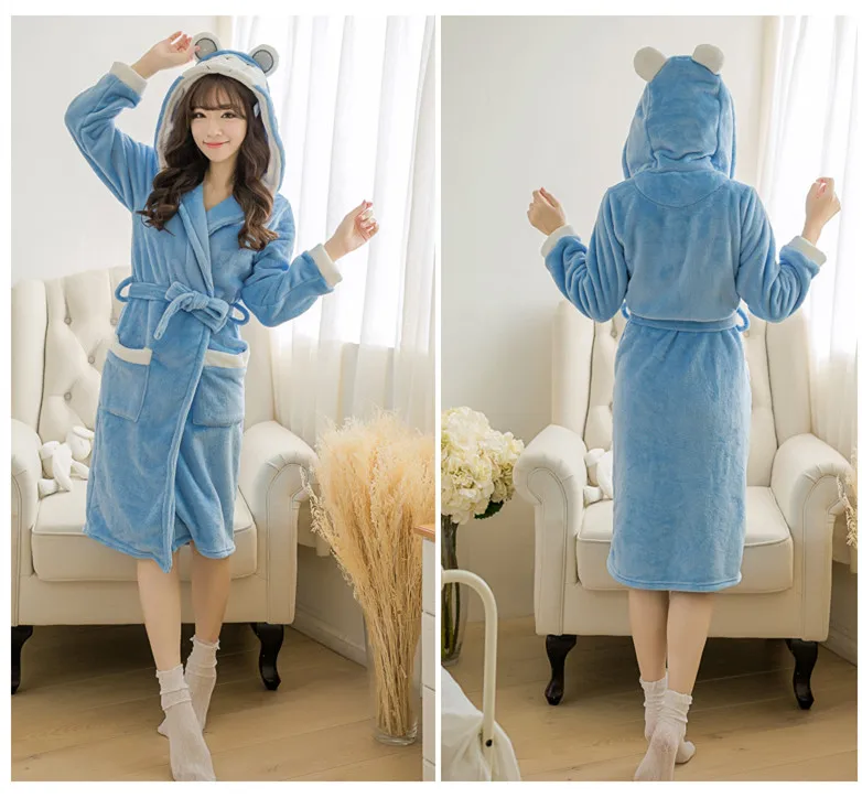 

4 Colors New Plush Autumn Winter Robe Adult Animal Bear Pajamas lovely Sleepwear Bath Robes Dressing Gowns For Women Bathrobe