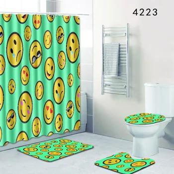 

Skull Emoticons Bath Mat + Contour Rug + Lid Cover Sets 4pcs Bathroom Shower Curtain Toilet Mat Accessories 50x80 Foot Pads