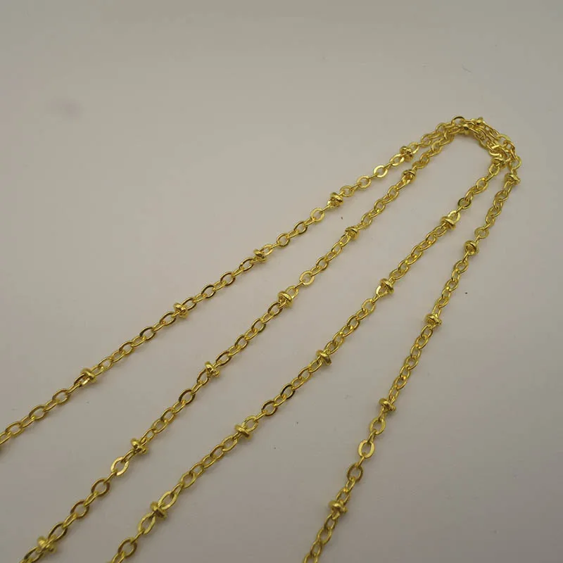 2 м родий/серебро/золото/античная бронза цвет ожерелье браслет цепь для DIY ювелирных изделий тонкая цепочка с плоскими бусинами фурнитура - Цвет: Gold