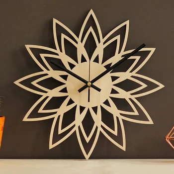 

Natural Wood Lotus Modern Wooden Wall Clock Fashion Creative Bamboo Wall Hanging Watch Quartz Mute Clocks