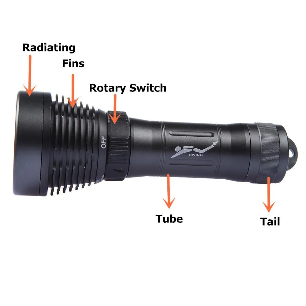 Масштабируемые 2500lm 80 м XML T6 светодиодный фонарик подводный Torch Light Водонепроницаемый + 18650 аккумулятор + зарядное устройство