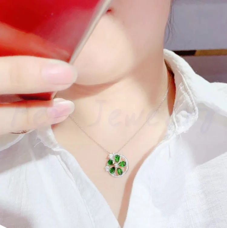 Натуральный Реальный диопсид колье с подвеской в форме цветка 0.35ct* 5 шт драгоценных камней 925 стерлингового серебра ювелирные украшения# S971803