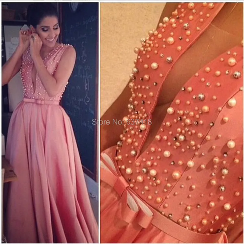 

Elegant Long Taffeta Pink Long Prom Dresses Formal Evening Dress Long with Pearl Beads and Belt Vestido Formatura Longo